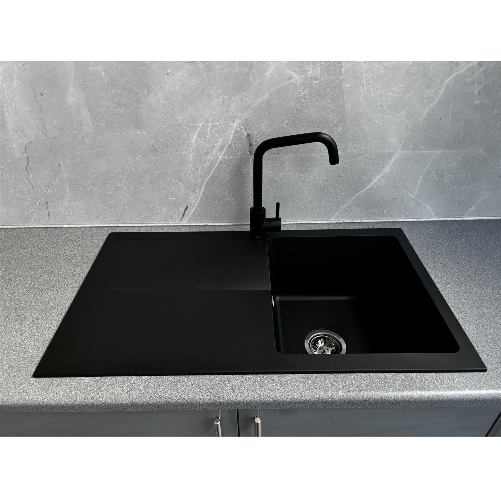 Liquida TEC860BL 1.0 Bowl Composite Reversible Black Kitchen Sink And Waste Kit